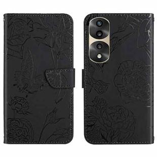 For Honor 70 Pro/70 Pro+ HT03 Skin Feel Butterfly Embossed Flip Leather Phone Case(Black)