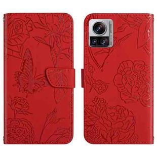 For Motorola Edge 30 Ultra/Moto X30 Pro HT03 Skin Feel Butterfly Embossed Flip Leather Phone Case(Red)