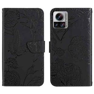 For Motorola Edge 30 Ultra/Moto X30 Pro HT03 Skin Feel Butterfly Embossed Flip Leather Phone Case(Black)