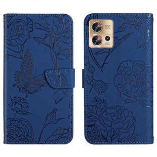 For Motorola Edge 30 Fusion/Moto S30 Pro HT03 Skin Feel Butterfly Embossed Flip Leather Phone Case(Blue)