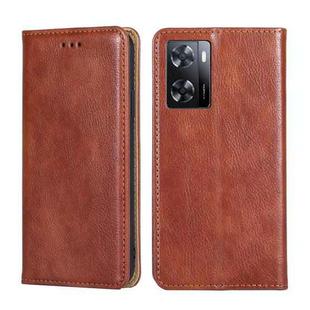 For OPPO A57s 4G / A57e 4G Gloss Oil Solid Color Magnetic Leather Phone Case(Brown)