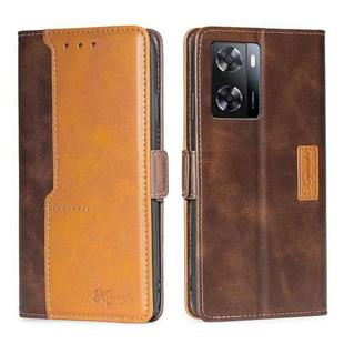 For OPPO A57s 4G / A57e 4G Contrast Color Side Buckle Leather Phone Case(Dark Brown+Gold)