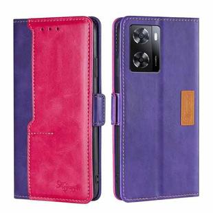 For OPPO A57s 4G / A57e 4G Contrast Color Side Buckle Leather Phone Case(Purple+Rose Red)