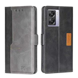 For OPPO K10 5G Global Contrast Color Side Buckle Leather Phone Case(Black+Grey)
