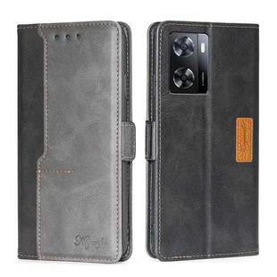 For OnePlus Nord N20 SE 4G Contrast Color Side Buckle Leather Phone Case(Black+Grey)