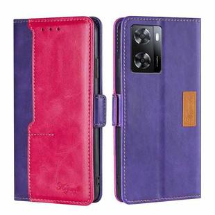 For OnePlus Nord N20 SE 4G Contrast Color Side Buckle Leather Phone Case(Purple+Rose Red)