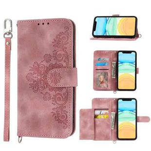 For iPhone 13 mini Skin-feel Flowers Embossed Wallet Leather Phone Case(Pink)