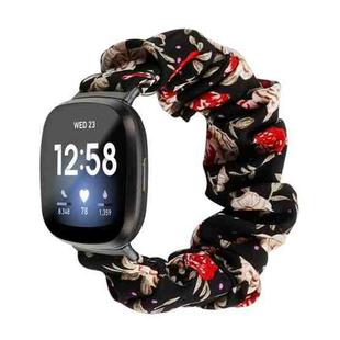 For Fitbit Versa 4 / Sense 2 Universal Hair Ring Cloth Watch Band(Black Floral)