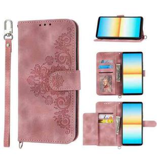 For Sony Xperia 10 IV Skin-feel Flowers Embossed Wallet Leather Phone Case(Pink)