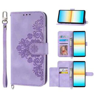 For Sony Xperia 10 IV Skin-feel Flowers Embossed Wallet Leather Phone Case(Purple)