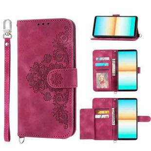 For Sony Xperia 10 IV Skin-feel Flowers Embossed Wallet Leather Phone Case(Wine Red)