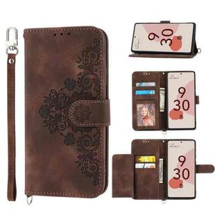 For Google Pixel 6a Skin-feel Flowers Embossed Wallet Leather Phone Case(Brown)