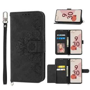 For Google Pixel 7 5G Skin-feel Flowers Embossed Wallet Leather Phone Case(Black)