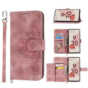 For Google Pixel 7 5G Skin-feel Flowers Embossed Wallet Leather Phone Case(Pink)