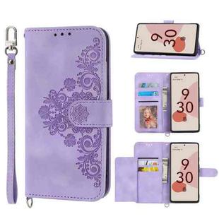For Google Pixel 7 5G Skin-feel Flowers Embossed Wallet Leather Phone Case(Purple)