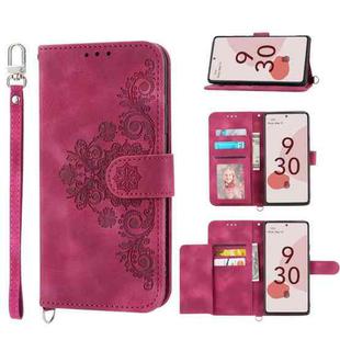 For Google Pixel 7 5G Skin-feel Flowers Embossed Wallet Leather Phone Case(Wine Red)