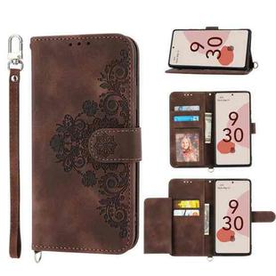 For Google Pixel 7 5G Skin-feel Flowers Embossed Wallet Leather Phone Case(Brown)