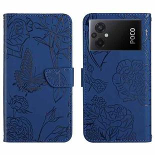 For Xiaomi Poco M5 4G/5G/M4 5G HT03 Skin Feel Butterfly Embossed Flip Leather Phone Case(Blue)