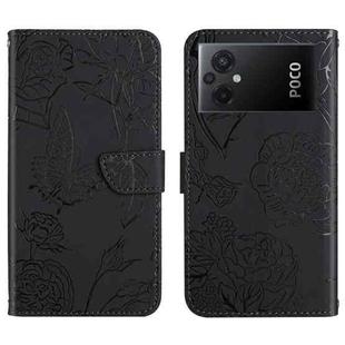 For Xiaomi Poco M5 4G/5G/M4 5G HT03 Skin Feel Butterfly Embossed Flip Leather Phone Case(Black)