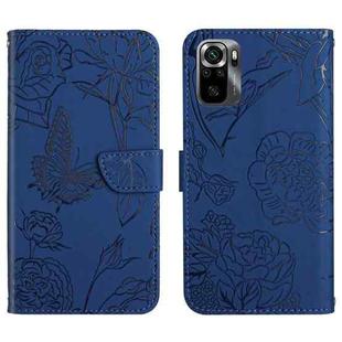 For Xiaomi Poco M5s HT03 Skin Feel Butterfly Embossed Flip Leather Phone Case(Blue)