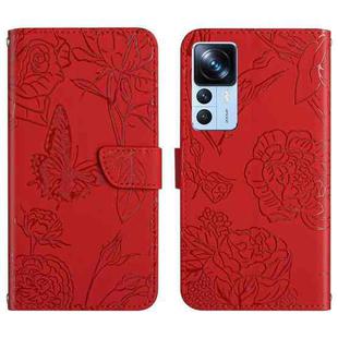 For Xiaomi Redmi K50 Ultra/12T/12T Pro HT03 Skin Feel Butterfly Embossed Flip Leather Phone Case(Red)