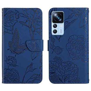 For Xiaomi Redmi K50 Ultra/12T/12T Pro HT03 Skin Feel Butterfly Embossed Flip Leather Phone Case(Blue)