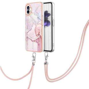 For Nothing Phone 1 Electroplating Marble Pattern TPU Phone Case with Lanyard(Rose Gold 005)