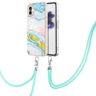 For Nothing Phone 1 Electroplating Marble Pattern TPU Phone Case with Lanyard(Green 004)