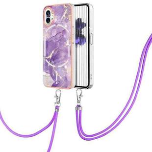 For Nothing Phone 1 Electroplating Marble Pattern TPU Phone Case with Lanyard(Purple 002)