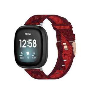 For Fitbit Versa 4 / Sense 2 Universal Nylon Weave Canvas Watch Band(Red Stripes)