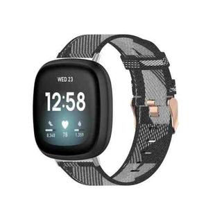 For Fitbit Versa 4 / Sense 2 Universal Nylon Weave Canvas Watch Band(Grey Stripes)