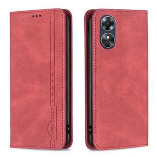 For OPPO A17 Magnetic RFID Blocking Anti-Theft Leather Phone Case(Red)