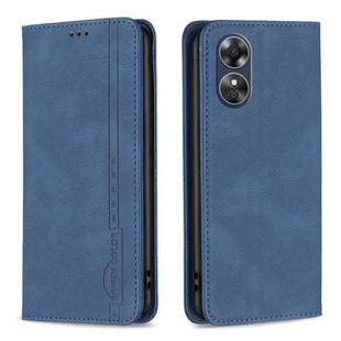 For OPPO A17 Magnetic RFID Blocking Anti-Theft Leather Phone Case(Blue)