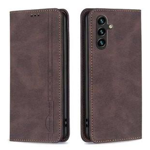 For Samsung Galaxy A14 5G Magnetic RFID Blocking Anti-Theft Leather Phone Case(Brown)