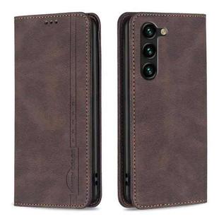 For Samsung Galaxy S23+ 5G Magnetic RFID Blocking Anti-Theft Leather Phone Case(Brown)