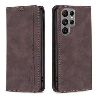 For Samsung Galaxy S23 Ultra 5G Magnetic RFID Blocking Anti-Theft Leather Phone Case(Brown)
