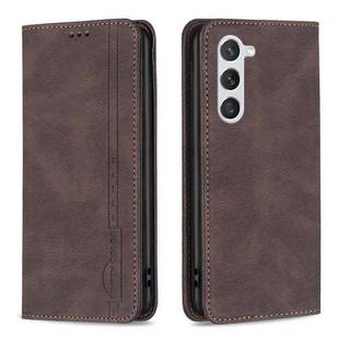 For Samsung Galaxy S23 5G Magnetic RFID Blocking Anti-Theft Leather Phone Case(Brown)
