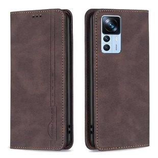 For Xiaomi 12T / 12T Pro / Redmi K50 Ultra Magnetic RFID Blocking Anti-Theft Leather Phone Case(Brown)