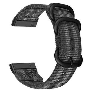 For Fitbit Versa 4 / Sense 2 Universal Three-ring Steel Buckle Nylon Watch Band(Black Gray)