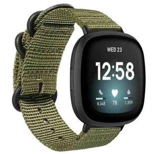 For Fitbit Versa 4 / Sense 2 Universal Three-ring Steel Buckle Nylon Watch Band(Army Green)