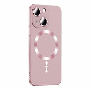 For iPhone 14 Liquid Lens Protector Magsafe Phone Case(Gold Pink)