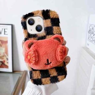 For iPhone 14 Cute Eye Bear Plush TPU Phone Case(Black Brown)