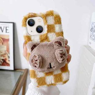 For iPhone 14 Cute Eye Bear Plush TPU Phone Case(Yellow White)