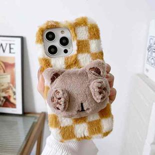 For iPhone 14 Pro Cute Eye Bear Plush TPU Phone Case(Yellow White)