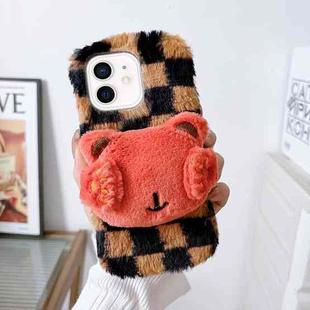 For iPhone 12 Cute Eye Bear Plush TPU Phone Case(Black Brown)