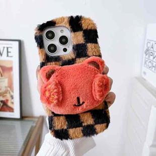 For iPhone 12 Pro Cute Eye Bear Plush TPU Phone Case(Black Brown)