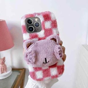 For iPhone 11 Pro Max Cute Eye Bear Plush TPU Phone Case(Pink White)