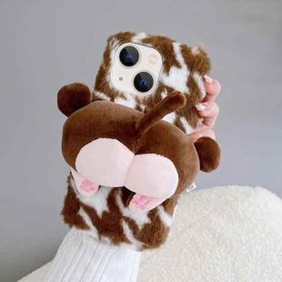 For iPhone 14 Big Ass Monkey Plush TPU Phone Case(Brown White)