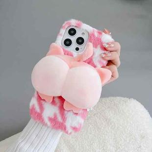 For iPhone 14 Pro Big Ass Monkey Plush TPU Phone Case(Pink White)