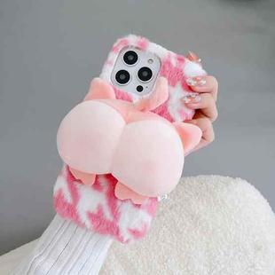 For iPhone 14 Pro Max Big Ass Monkey Plush TPU Phone Case(Pink White)